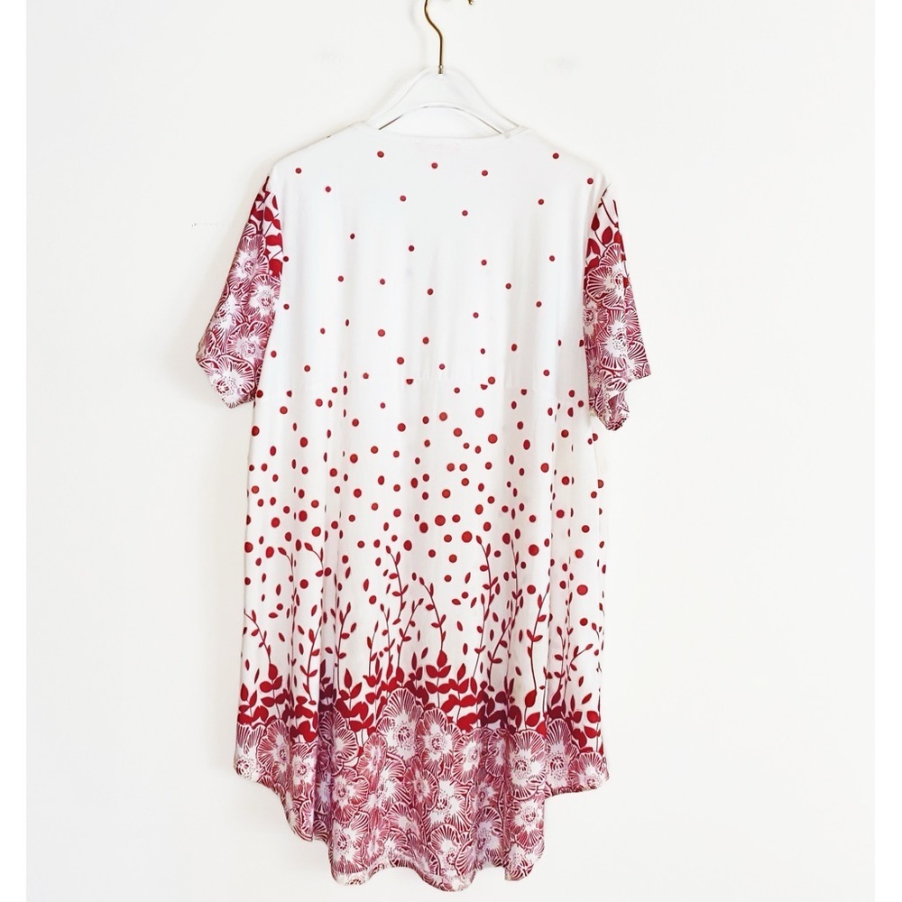 SIMPLY ASTER White Red & glitter Polka dot Floral Tunic Womens size 3X - Picture 2 of 9